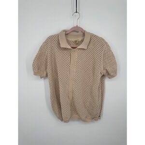 NWT Sandstone Crochet Knit Polo Shirt Men's Medium Beige 100% Acrylic Classic